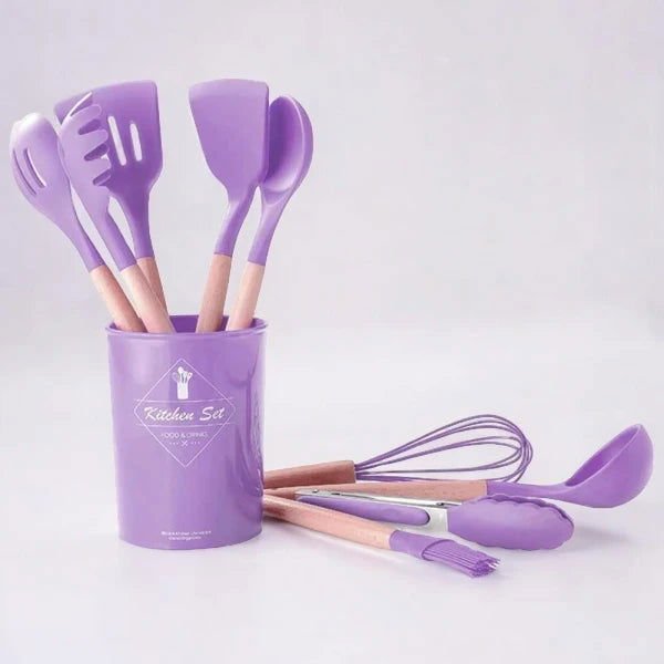 12pcs Silicone Kitchenware Cooking Utensils Set - Heat Resistant - Non-Stick (Random Color)