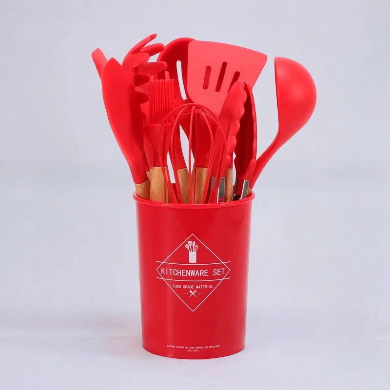 12pcs Silicone Kitchenware Cooking Utensils Set - Heat Resistant - Non-Stick (Random Color)