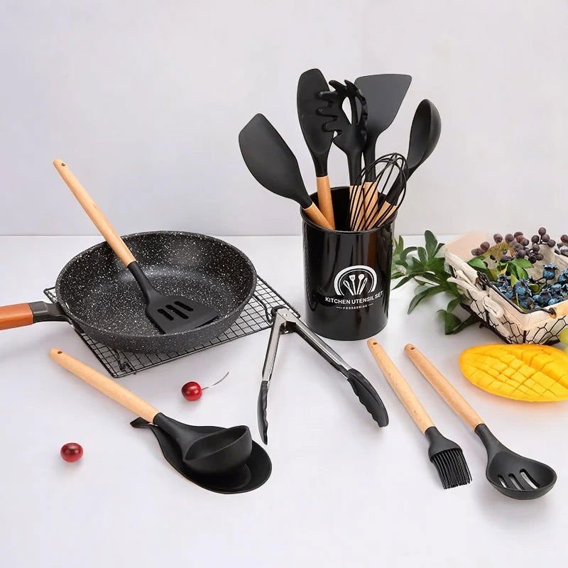 12pcs Silicone Kitchenware Cooking Utensils Set - Heat Resistant - Non-Stick (Random Color)