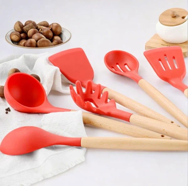 12pcs Silicone Kitchenware Cooking Utensils Set - Heat Resistant - Non-Stick (Random Color)