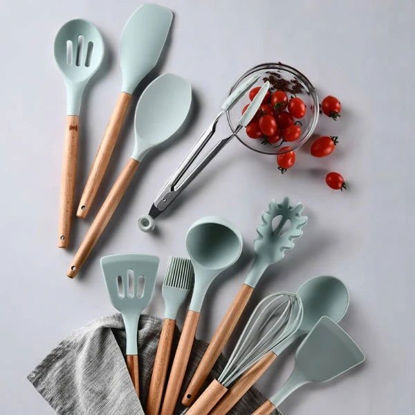 12pcs Silicone Kitchenware Cooking Utensils Set - Heat Resistant - Non-Stick (Random Color)