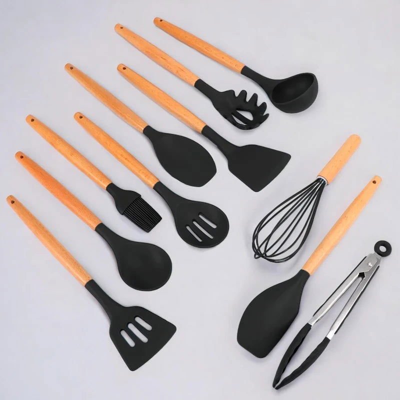 12pcs Silicone Kitchenware Cooking Utensils Set - Heat Resistant - Non-Stick (Random Color)