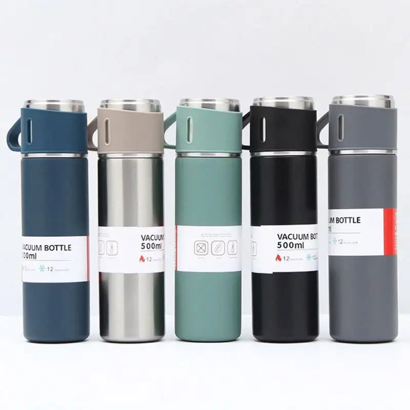 Hot Selling Stainless Steel, Vacuum Flask Set 500ml Double Wall Thermos Set Vacuum Flask Gift Set With Double Lids/