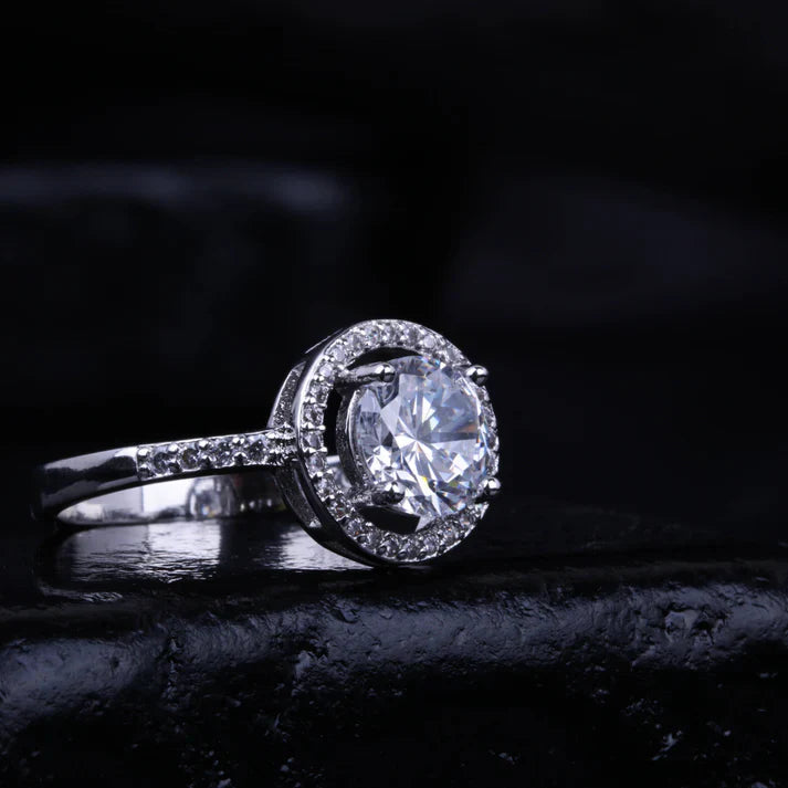 PLATINUM ROUND DIAMOND  Engagement Ring with Micro-Pave