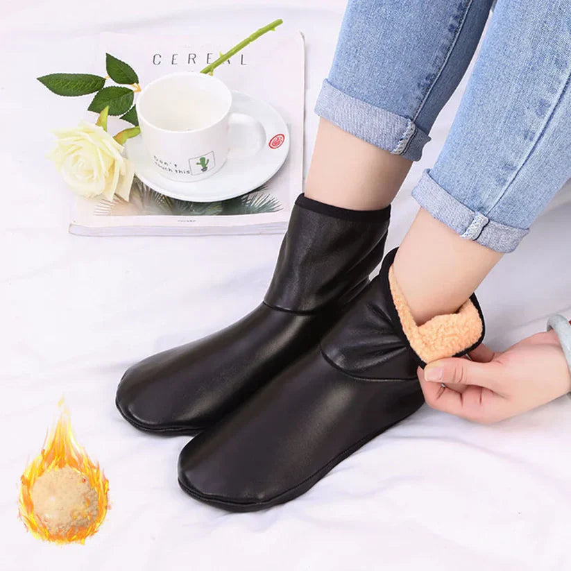 Winter Warm PU  Coral Fleece Thermal Boot Slipper Socks For Men Women Children