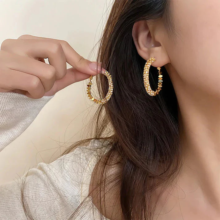 Diamond Hoop earrings(24k gold plated)